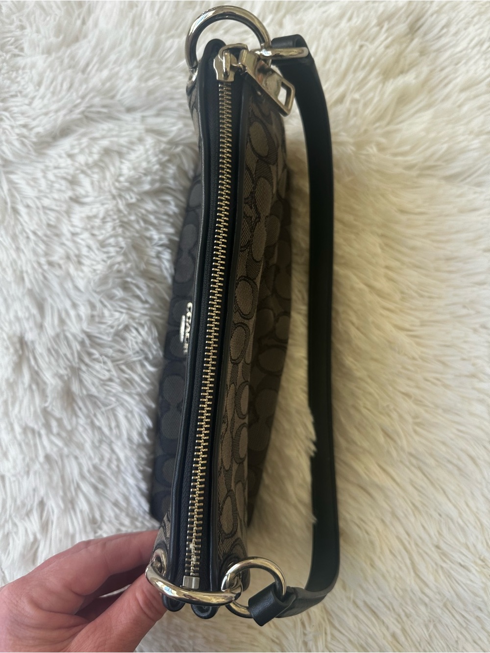 Coach Charley Signature Canvas Shoulder Bag Charcoal Black Small Zip Purse - Picture 9 of 15